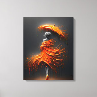Impressão Em Tela Silhueta de Guarda-chuva Laranja Impasto