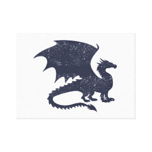 Impressão Em Tela Silhueta do dragão - Escolha a cor de fundo