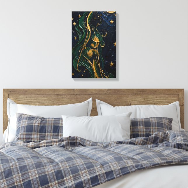 Impressão Em Tela Silhueta Esmeralda Sob Lua Dourada (Insitu(Quarto))