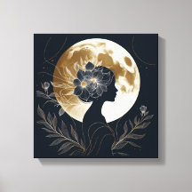 Silhueta Feminina com Elegância da Lua Dourada