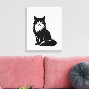 Impressão Em Tela Silhueta Minimalista do Maine Coon Preto