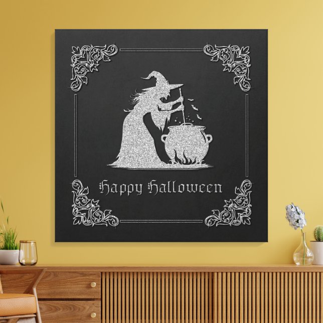 Impressão Em Tela Silver Witch e Cauldron Halloween (Insitu(Sala de estar))