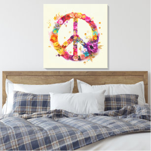 Impressão em Tela Símbolo da Paz Boho Hippy 60s 70