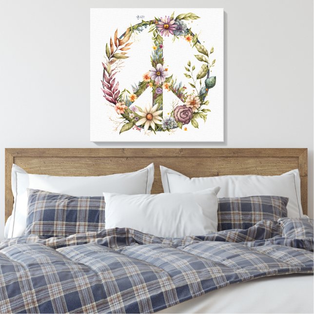 Impressão em Tela Símbolo da Paz Boho Hippy 60s 70 (Insitu(Quarto))