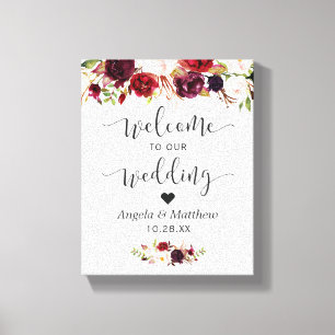 Impressão Em Tela Símbolo de Casamento Rustic Burgundy Red Floral