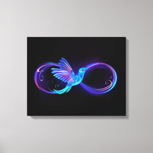 Impressão Em Tela Símbolo Neon Infinity com Hummingbird brilhante
