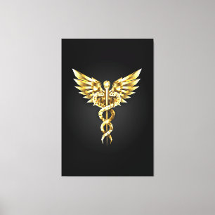 Impressão Em Tela Símbolo Poligonal Dourado Caduceus