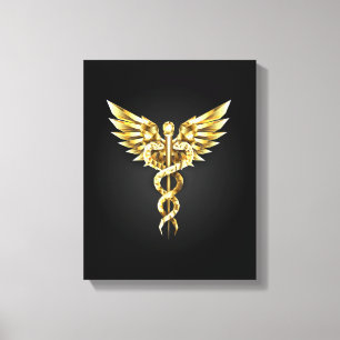 Impressão Em Tela Símbolo Poligonal Dourado Caduceus