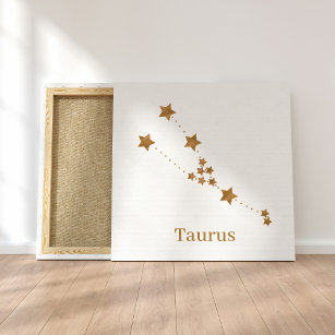 Impressão Em Tela Símbolo Zodiac Moderno Taurus Dourado   Elemento T