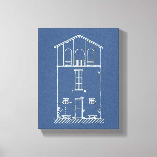 Impressão Em Tela Simples Blueprint Moderno da Casa Russa | Azul Mar (Frente)