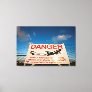 Impressão Em Tela Sinal de aviso perto da Rua. Aeroporto de Maarten,