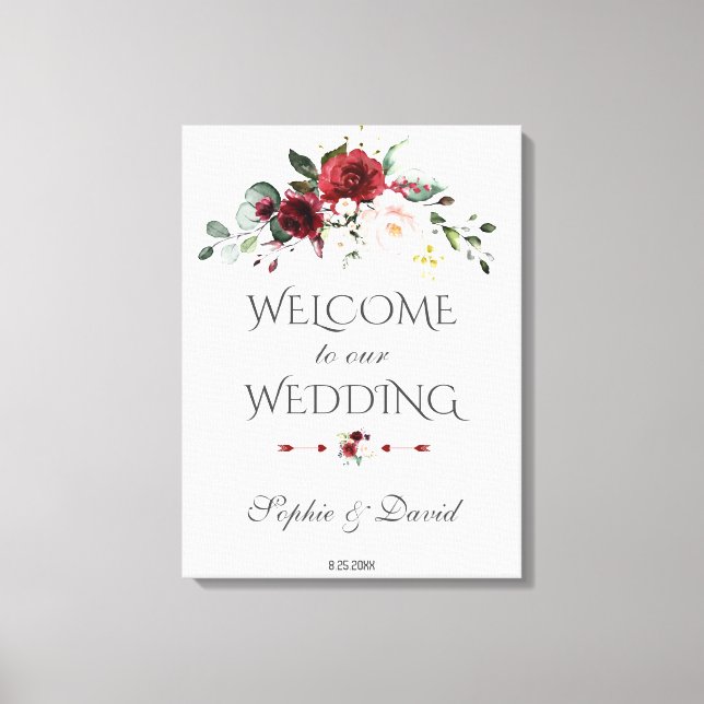 Impressão Em Tela Sinal de Boas-Vindas de Casamento Floral Bege Borg (Frente)