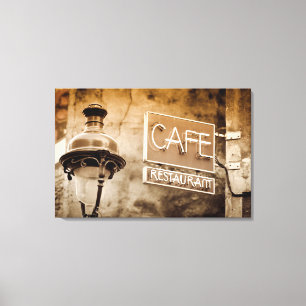 Impressão Em Tela Sinal de café em sépia, Paris, França