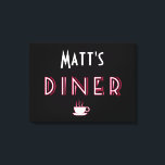 Impressão Em Tela Sinal de Diner de Arte Deco do Matt<br><div class="desc">O cartaz de arte do Matt, personalize este pecado com qualquer nome! Este cartaz do Diner em branco, vermelho e preto é um acessório perfeito para sua na moda. A xícara de café adiciona um toque quente. A Arte Deco foi um pastiche de muitos estilos diferentes, às vezes contraditórios, unidos...</div>