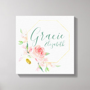 Impressão Em Tela Sinal de Enfermeiro Floral de Nome Personalizado