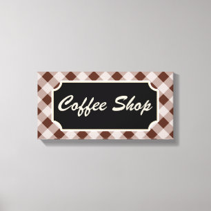 Impressão Em Tela Sinal de Loja de Café Xadrez Marrom