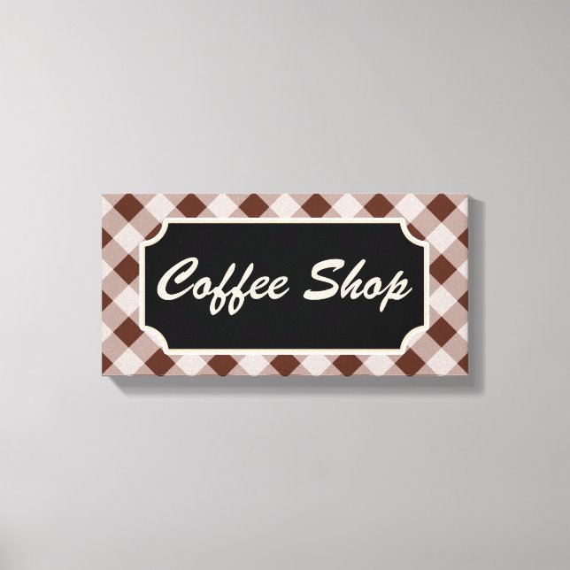 Impressão Em Tela Sinal de Loja de Café Xadrez Marrom (Frente)