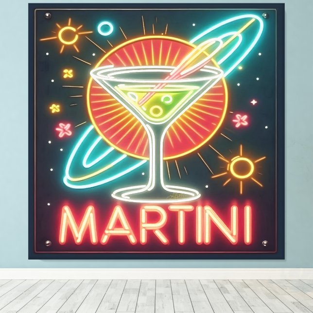 Impressão Em Tela Sinal de Neon Martini meio século (Insitu(piso de madeira))