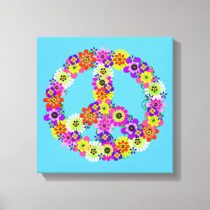 Impressão Em Tela Sinal de Paz Floral no Sky Blue