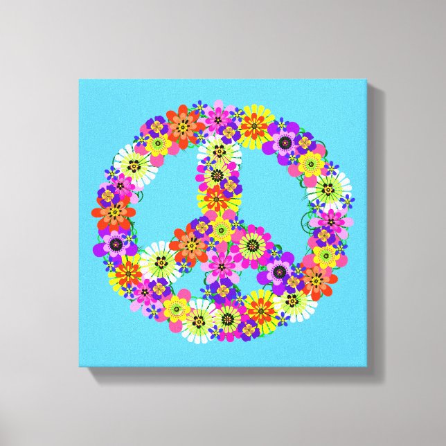 Impressão Em Tela Sinal de Paz Floral no Sky Blue (Frente)