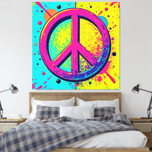 Impressão Em Tela Sinal de Paz Retro Colorido