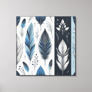 Impressão Em Tela Sinfonia de Penas Elegantes em Azul e Prata