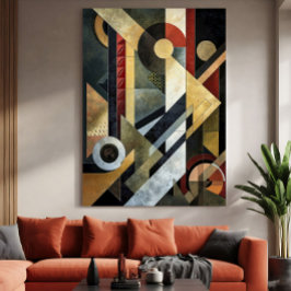 Impressão Em Tela Sinfonia geométrica em Terracotta e Negro