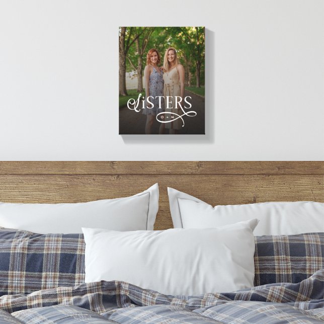 Impressão Em Tela Sisters Photo Personalized Monogram (Insitu(Quarto))