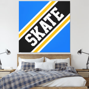 Impressão Em Tela SKATE Negrito Azul Brilhante Preto Laranja Listras