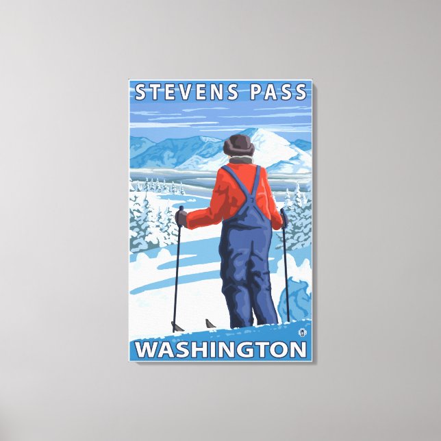 Impressão Em Tela Skier Adminning - Stevens Pass, Washington (Frente)