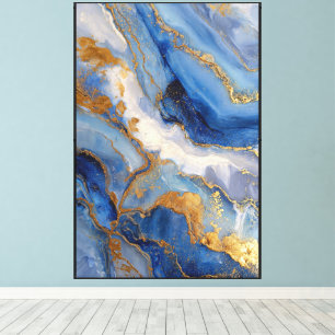 Impressão Em Tela Skyflow Gleam: Arte de Parede Abstrata Azul e Dour