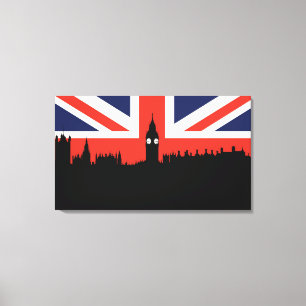 Impressão Em Tela Skyline   de Londres a bandeira britânica