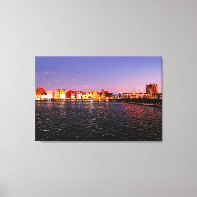 Impressão Em Tela Skyline de Willemstad à Noite (Frente)