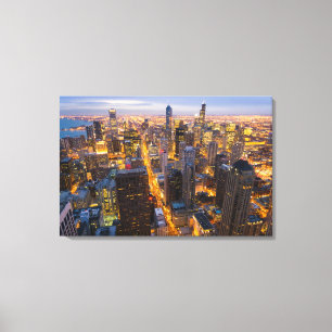 Impressão Em Tela Skyline do centro de Chicago no crepúsculo