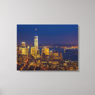 Impressão Em Tela Skyline do Centro de Nova York depois de escurecer