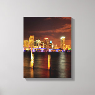 Impressão Em Tela Skyline na noite, Florida de Miami