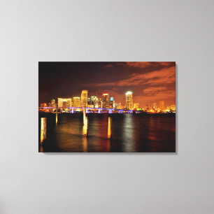 Impressão Em Tela Skyline na noite, Florida de Miami