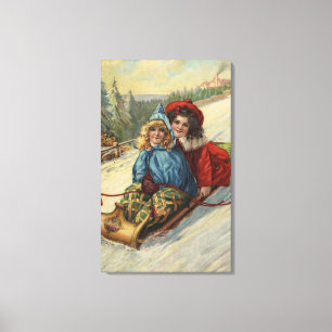 Impressão Em Tela Sledding das meninas de ChristmasTwo