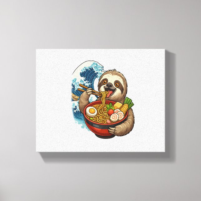 Impressão Em Tela Sloth Eating Japonês Ramen (Frente)