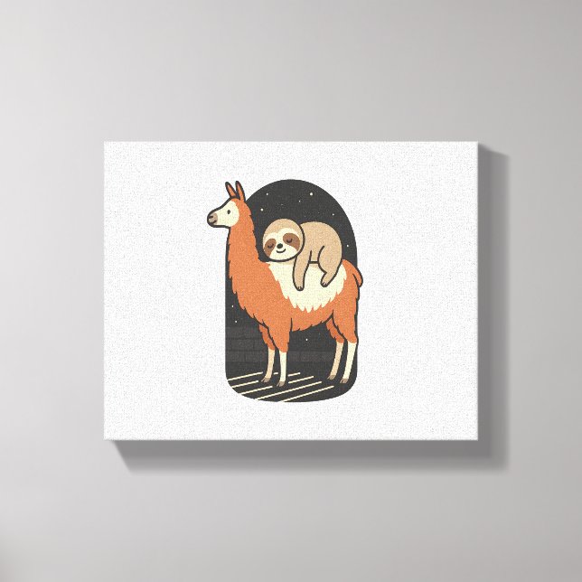 Impressão Em Tela Sloth Riding Lama (Frente)