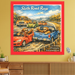 Impressão Em Tela Sloth Road Rage – Rockwell‑Inspired Watercolor Car