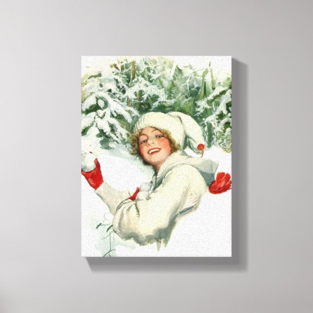 Impressão Em Tela Snowball Fight (por Harrison Fisher) (Frente)