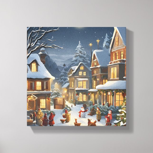 Impressão Em Tela Snowy Christmas Town (Frente)