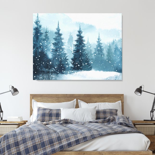 Impressão Em Tela Snowy Christmas Trees  (Insitu(Quarto))