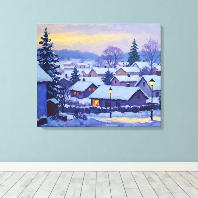 Impressão Em Tela Snowy Forest Village (Insitu(piso de madeira))
