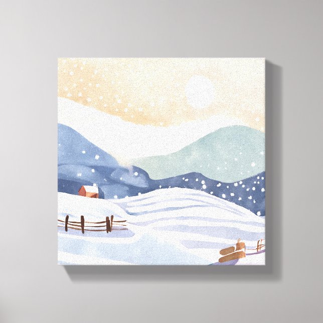 Impressão Em Tela Snowy Hillside | Watercolor Winter (Frente)