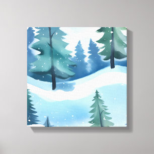 Impressão Em Tela Snowy Pine Forest Aquarela de inverno