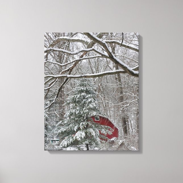 Impressão Em Tela Snowy Red Barn (Frente)