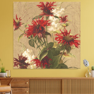 Impressão Em Tela Sofisticado Vermelho e Floral Burgundy Contra Bege