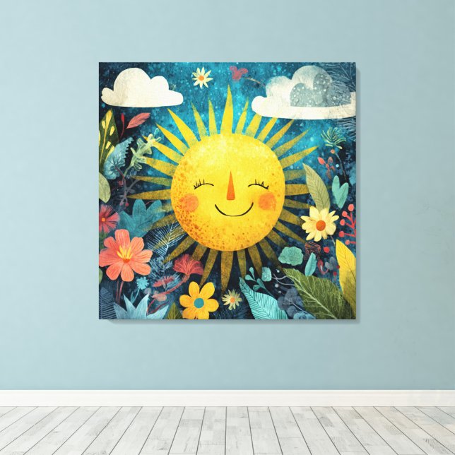 Impressão Em Tela Sol Alegre Sobre Jardim de Flores (Insitu(piso de madeira))